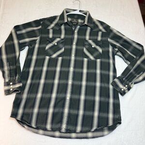Lucky Brand Men's Dark Green Plaid Button Down Shirt